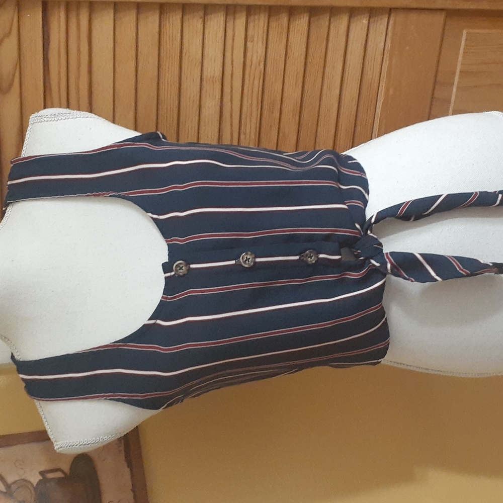 Live To Be Spoiled Blue Striped Tie Crop Top S
